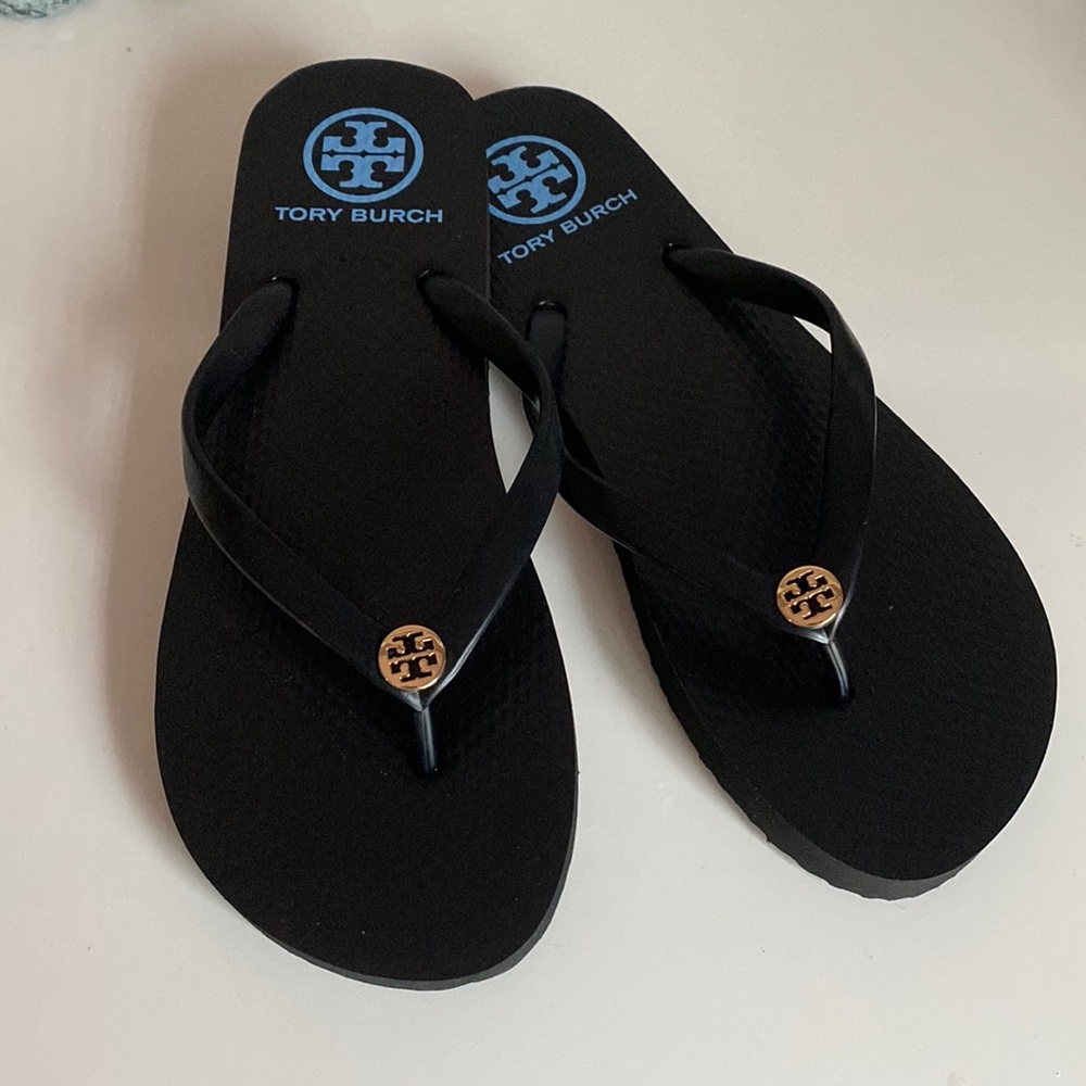 New! Tory Burch Black Flip Flops